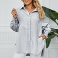 thumbnail image 6 of YYDGH Women's Striped Long Sleeve Button Down Shirt with Pocket Casual Boyfriend Blouse Tops with Smocked Cuffed Gray M, 6 of 7