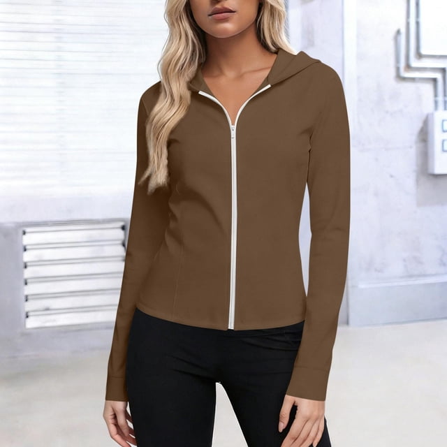 Neewe Veste Athlétique Légère pour Femmes à Taille Froncée, Protection Solaire, Fermeture Éclair Complète, Chandails à Manches Longues, Randonnée Plein Air avec Poches