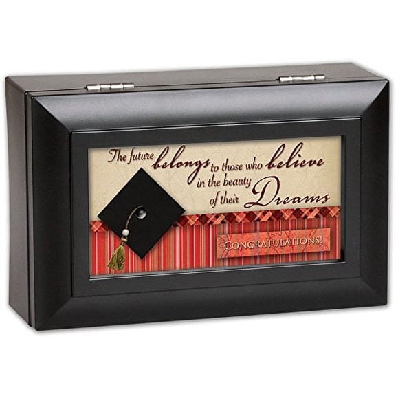 Graduation Black Jewelry Music Box Plays Song What a Wonderful World