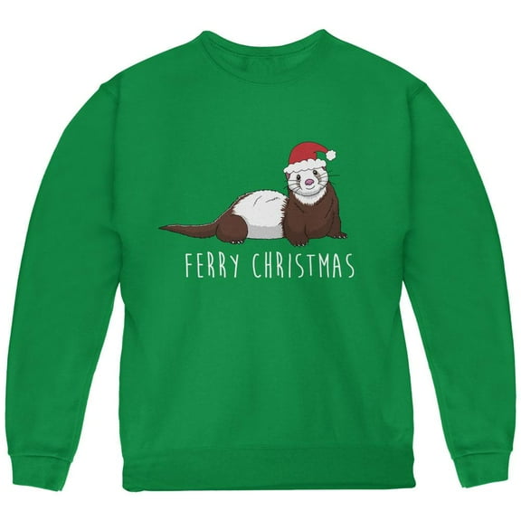 Ferry Merry Christmas Ferret Youth Sweatshirt Green YLG