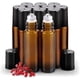 thumbnail image 1 of Paquete de 12 botellas con rodillo de aceite esencial de acero inoxidable, botellas con rodillo de vidrio ámbar de 10 ml con tapas para viajes, perfume y brillo de labios, 1 of 5
