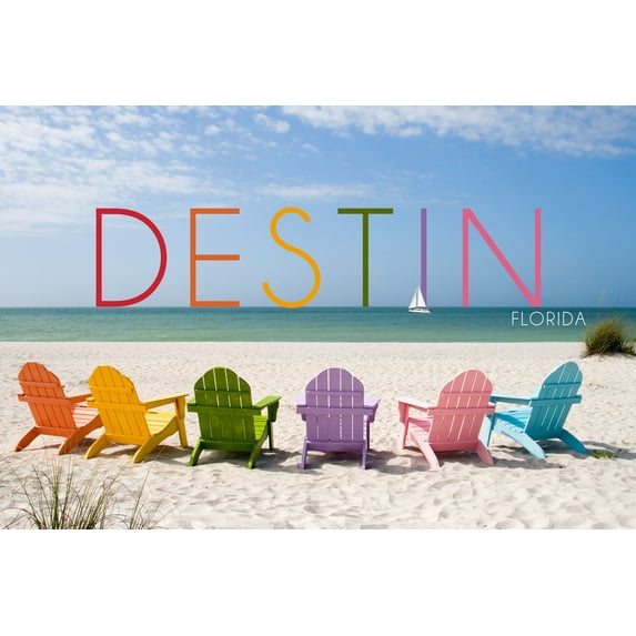 Destin, Florida, Colorful Beach Chairs (36x54 Giclee Gallery Art Print, Vivid Textured Wall Decor)