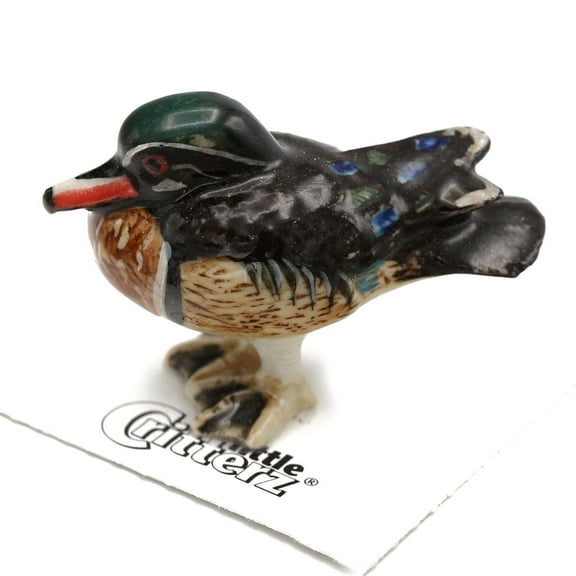 Little Critterz Wood Duck "Bob" Bird Handcrafted - Home Decor Bird Decorative Figuirne Birthday Gift - Miniature Porcelain Figurine