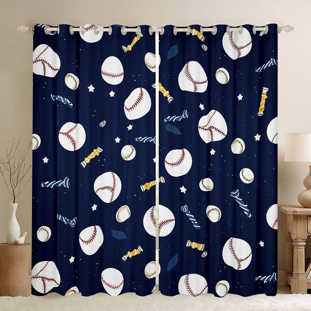 YST Rideaux et Draperies de Baseball, Rideaux Occultants pour Enfants Bleu et Blanc 38 Pieds'L X 45 Pieds'H pour Salon