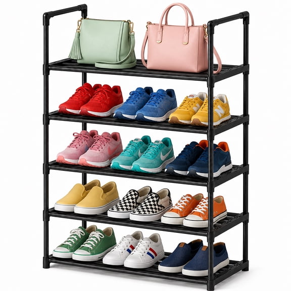 RLBOSFLSOT 5-Tier Stackable Shoe Rack, 29.9" Metal Shoe Organizer for Closet, Entryway, Dorm, Garage, Black
