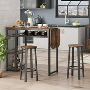 Bestier 3 Piece Bar Dining Pub Table and Chairs Set with Storage Shelves Counter Height Home Kitchen Rustic