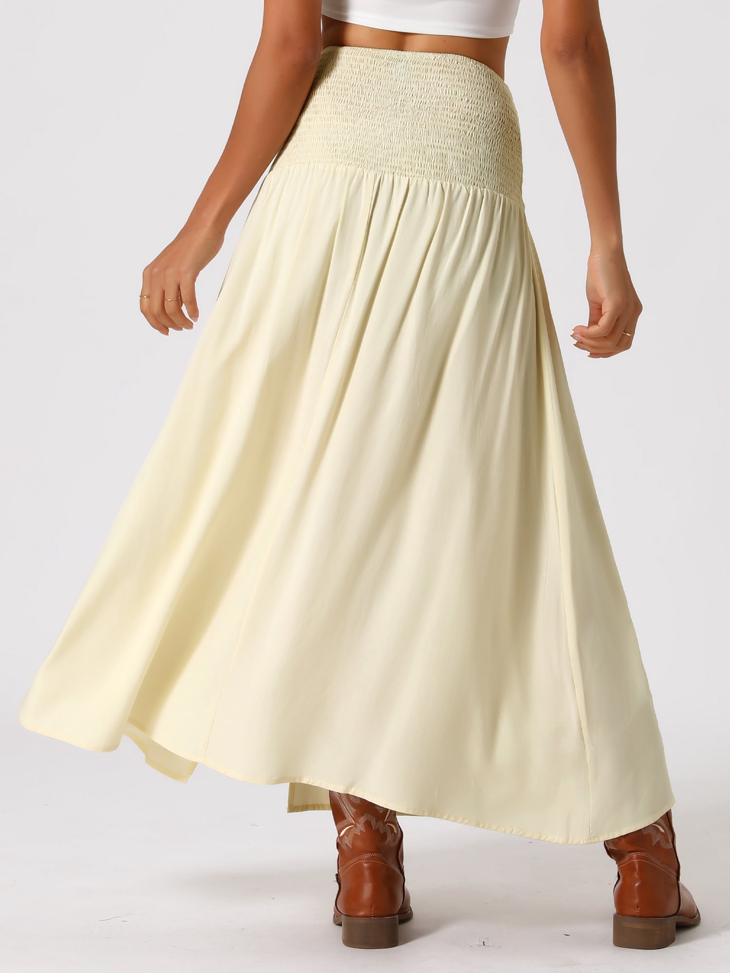 DARING DIVA Women High Waist Split Side Summer Maxi Beach Skirt L Apricot