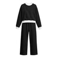 thumbnail image 6 of Girls Sweatsuits 2 Piece Solid Cotton Fleece Wide Leg Tracksuit 5-14Y Kids Fall Winter Casual Sports Sets, Black 9-10 Years, 6 of 7