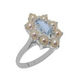 thumbnail image 1 of LBG British Made 925 Sterling Silver Natural Aquamarine & Cultured Pearl Womens Statement Ring - 33 size options - Size 7, 1 of 6