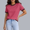 thumbnail image 2 of DHFJKG Womens Short Sleeve T Shirts Color Block Striped Summer Crew Neck Loose Basic Top Casual Daily Wear Versatile Tops, 2 of 4
