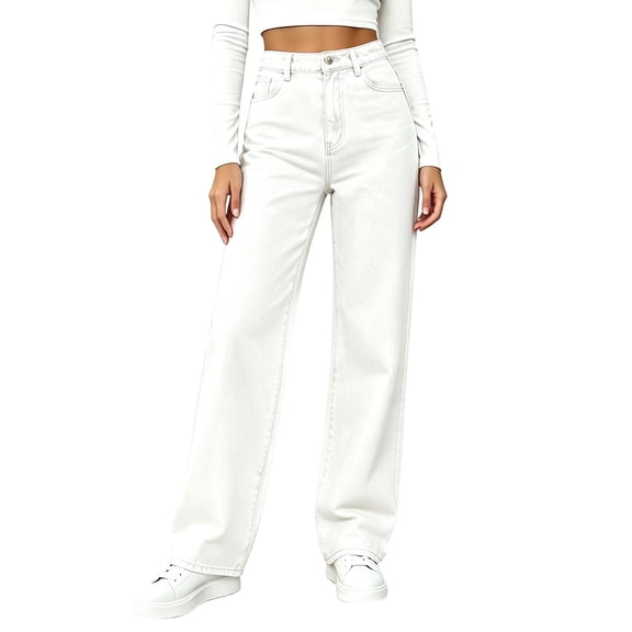 ZHYou Wide Leg Jeans for Women Classic Button Fly High Waist Loose Baggy Fit Denim Pants with Pockets,White,Size XL