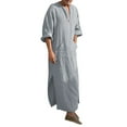 thumbnail image 5 of Mens Casual Shirt Long Sleeve Solid Color V Neck Robe Top Breathable Cotton Linen Thobe Kaftan Loose Fit Clothing,Sky Blue,XXXXL, 5 of 5