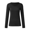 thumbnail image 4 of felwors Womens Long Sleeve V Neck Ribbed Knit Fitted Casual Tops Tee Slim Basic Shirt (Black, XXL), 4 of 5