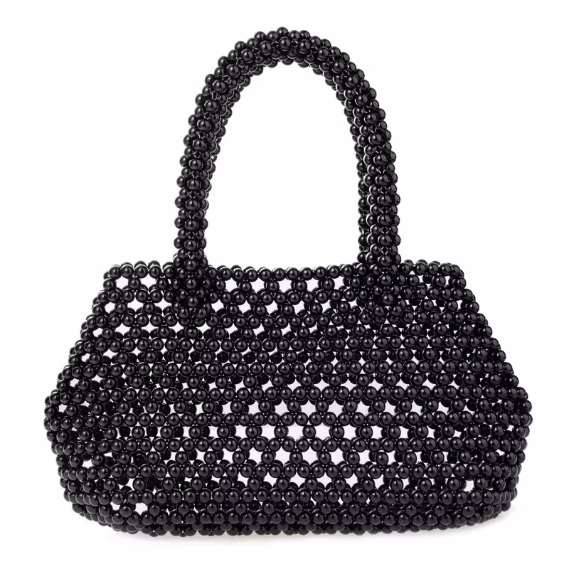 Black, variant on Acrylic Beaded Handbag Top-handle Clutch Evening Tote Bag for Wedding Party