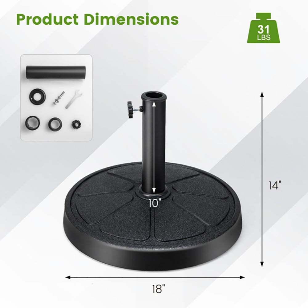 Resenkos 31LBS 18-Inch Round Outdoor Umbrella Base, Black