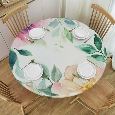

Patifu Floral Design Round Tablecloth with Elastic Edge Stain-Resistant and Washable for Indoor and Outdoor Use Ideal for Restaurants Weddings and Parties Multiple Sizes Available 54 -58