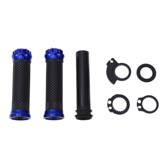 Unique Bargains 7/8" 22mm 15/16" 24mm Motorcycle Hand Grips Cover Kit Non Slip Aluminum Alloy Rubber Handlebar End Grips Black Blue 1 Set Rhombus Pattern