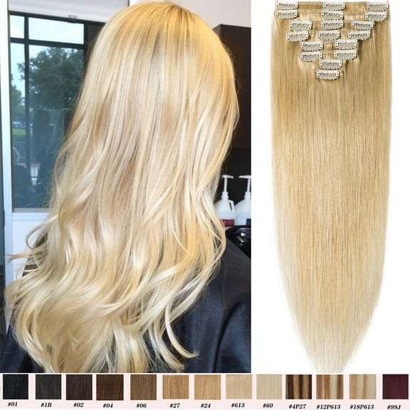 SEGO Clip in Hair Extensions Human Hair Full Head 100% Real Remy Thick Hair Extensions Silky Straight Balayage Blonde Hair Pieces