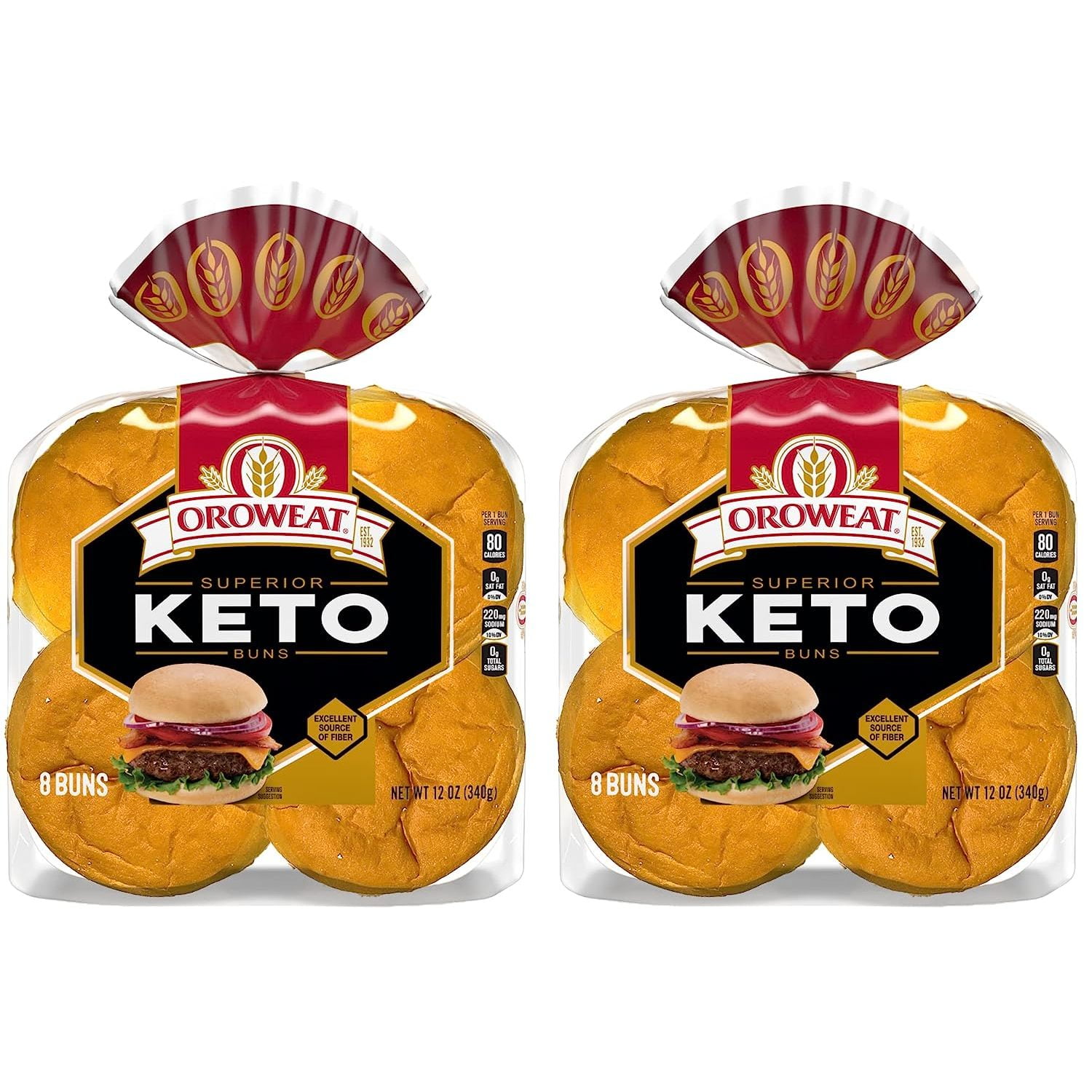 Oroweat Keto Hamburger Buns (16ct) with Keto Lifestyle Guide (2 Packs