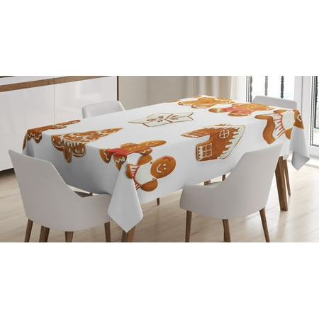

Ambesonne Gingerbread Man Tablecloth Rectangular Table Cover House Tree 60 x90 Pale Brown White