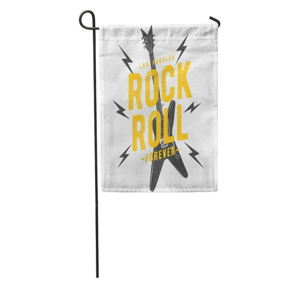 KDAGR Music Rock Festival and Roll Sign Slogan Graphic Retro Guitar Garden Flag Decorative Flag House Banner 12x18 inch