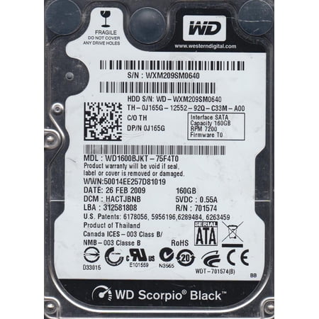 WD1600BJKT-75F4T0  DCM HACTJBNB  Western Digital 160GB SATA 2.5 Hard Drive price history on PriceWatchPro