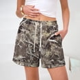 thumbnail image 6 of Women's Leopard Print Boxer Shorts Maple Leaf Print Elastic High Waist Drawstring Camo Shorts Pocketed Lounge Camouflage Workout Boxer Fashion Sweatshorts Camouflage Shorts,Brown S, 6 of 7