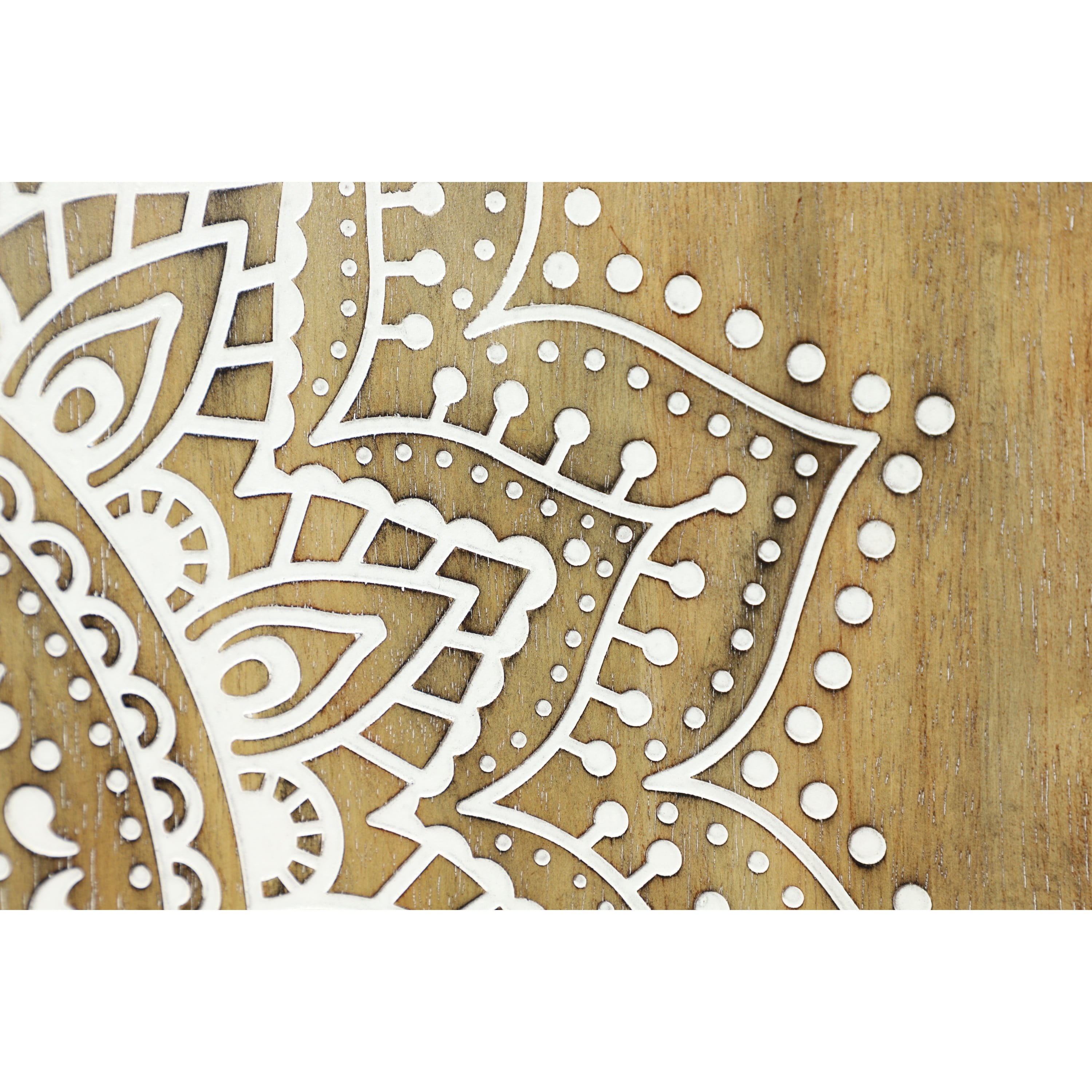 DecMode 32" x 36" Brown Wood Intricately Carved 1 Shelf and 2 Doors Floral Cabinet, 1-Piece
