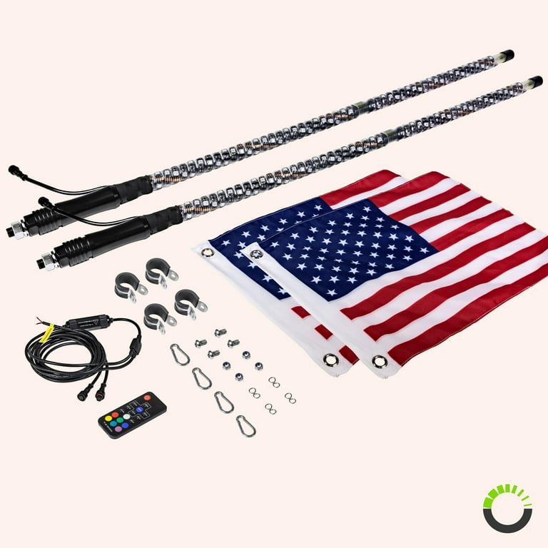 2pc 3ft Spiral LED Whip Lights w/Flag 21 Modes 20 Colors Wireless