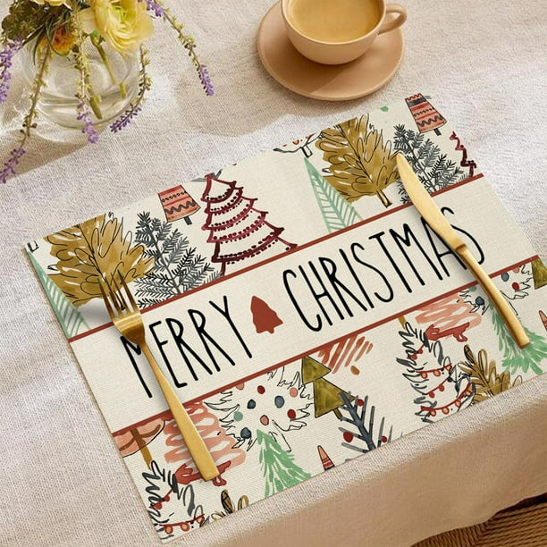 Decoraciones navideñas, adornos navideños, regalos navideños. Manteles individuales navideños de 4 piezas, 30x45 cm, manteles de mesa con copos de nieve invernales para fiestas, decoración de cocina y