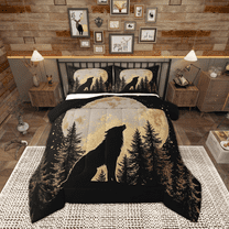 Manfei Teens Wildlife Wolf Bedding Comforter Set, Farmhouse Animal Twin Comforter Sets, Rustic Countryside Reversible Bedding Set, Super Cozy Room Decor, 2-Piece