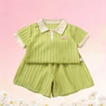 thumbnail image 5 of Conjuntos de solapa de manga corta para niñas, conjunto de verano de manga corta para bebés, conjunto de dos piezas de camisa dulce informal de color sólido y pantalones cortos, conjunto de algodón pa, 5 of 5