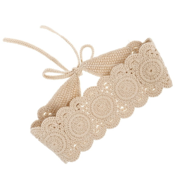LITINKIMI Knitted Headband Handwoven Crochet Bandanas Beige Cotton 1Pcs Sun Protection Hair Management
