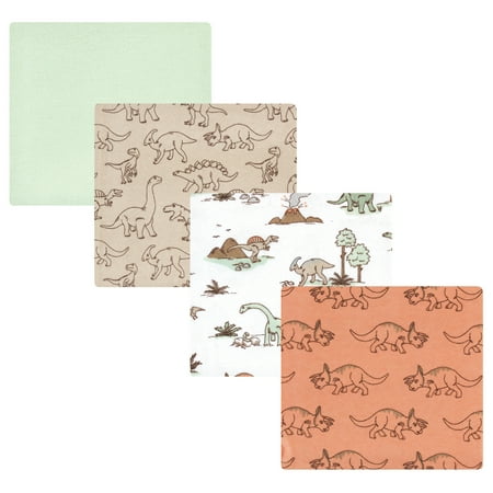 Luvable Friends Hudson Baby Flannel Receiving Blankets 4pk, Dino Exploration