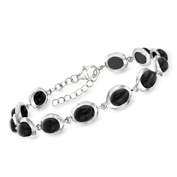 Ross-Simons Black Onyx Cabochon Station Bracelet in Sterling Silver, Women's, Adult