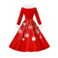 thumbnail image 5 of Women's Casual Dress Long-Sleeve V-Neck Patchwork Fleece Christmas Print Dress, Holiday Print, Plush Material, Retro Style, Party Wear, Comfort,Red,S, 5 of 6