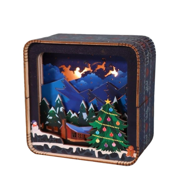 Music Park 3D Wooden Puzzle Christmas Scene with Light DIY Santa Sleigh Model Kit for Holiday Decor