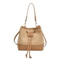 thumbnail image 3 of Bolso Hombro Paja para Mujer Tipo Cubo Con Cordón Cuero PU Playa Tejido (marrón), 3 of 4
