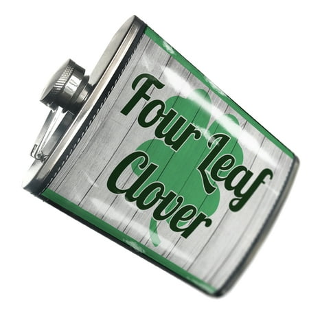 

NEONBLOND Flask Four Leaf Clover St. Patrick s Day Shamrock on Wood