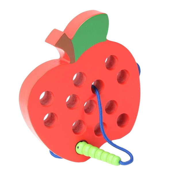 Juguetes Montessori de Juguete de Frutas con Cordones de Madera, Juguetes Educativos con Cordones, Juguetes para Niños Pequeños para Enhebrar para Beb Manzana