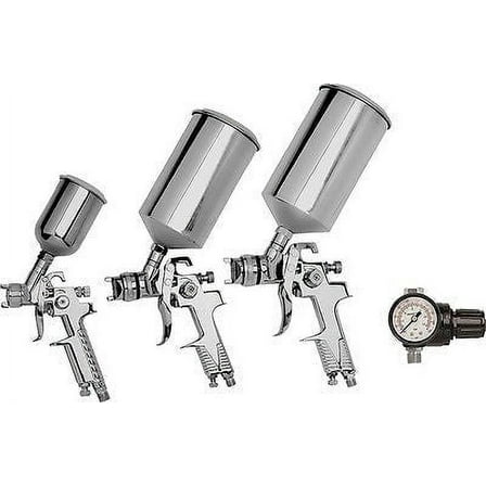4 Piece HVLP Air Powered Gravity Feed Fed and Pot Spray Gun Paint Sprayer Set