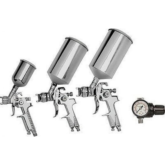 4 Piece HVLP Air Powered Gravity Feed Fed and Pot Spray Gun Paint Sprayer Set