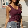 thumbnail image 3 of Camiseta sin mangas con cuello en V para mujer Camisas sin mangas de verano ajustadas de color puro con cordón fruncido, 3 of 6