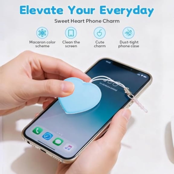 Blue Phone Screen Cleaner, Heart Shaped Cute Cell Phone Screen Wipe Pendant Keychain Lens Cleaning Tool Smartphone Accessories for Glasses, with Anti-Dust Plug