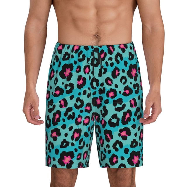 Fotbe Leopard 1 Pantalones Cortos de Pijama para Hombre, Ropa de Dormir, Pantalones de Pijama Cortos para Hombre-Large