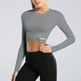 thumbnail image 4 of DAFPZW Long Sleeve Crop Tops for Women Tummy Cross Fitted Yoga Running Shirts Gym Workout Cropped Tops, 4 of 5