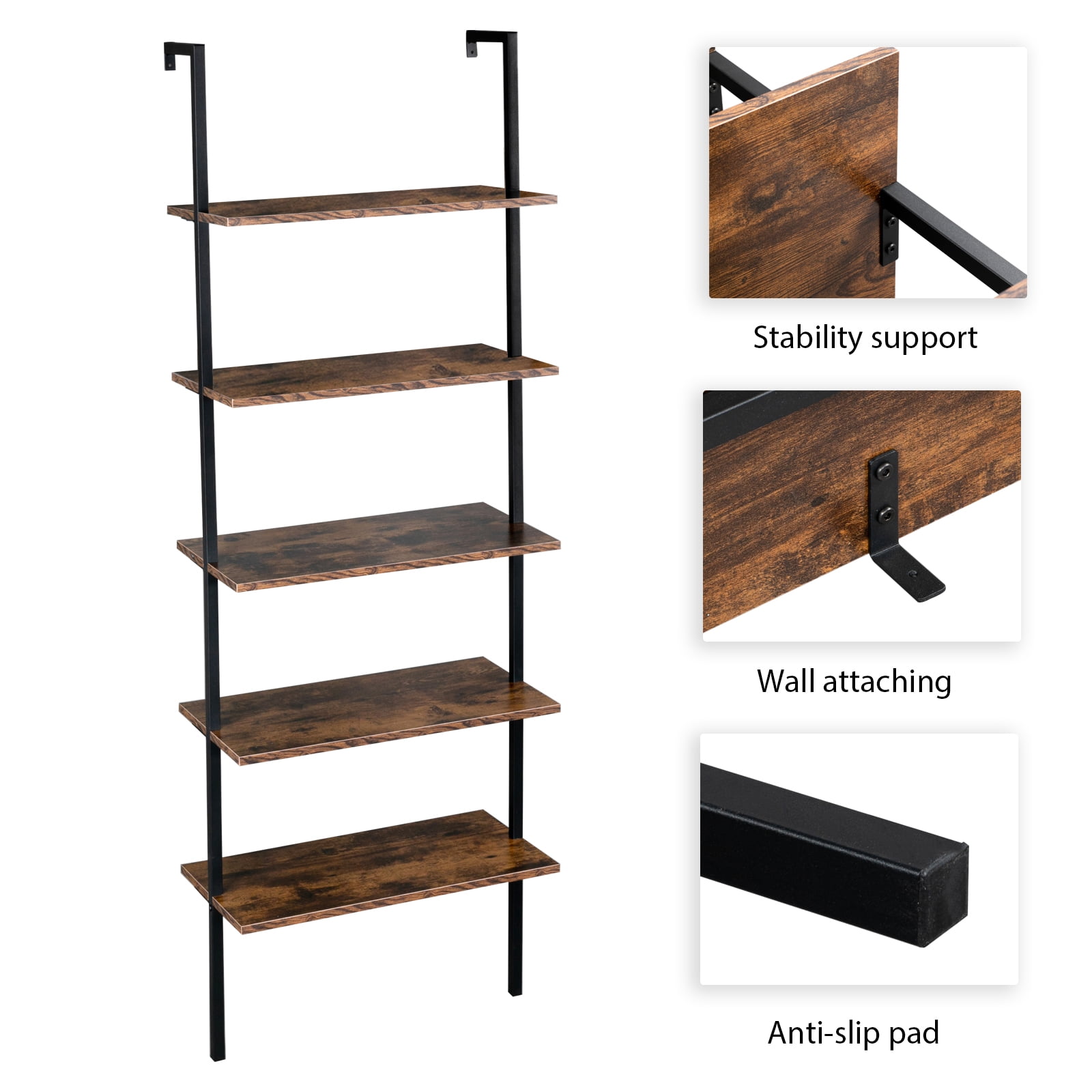 5-Layer Wall-Mounted Display Rack, 23.62 x 11.81 x 70.87 in, Black