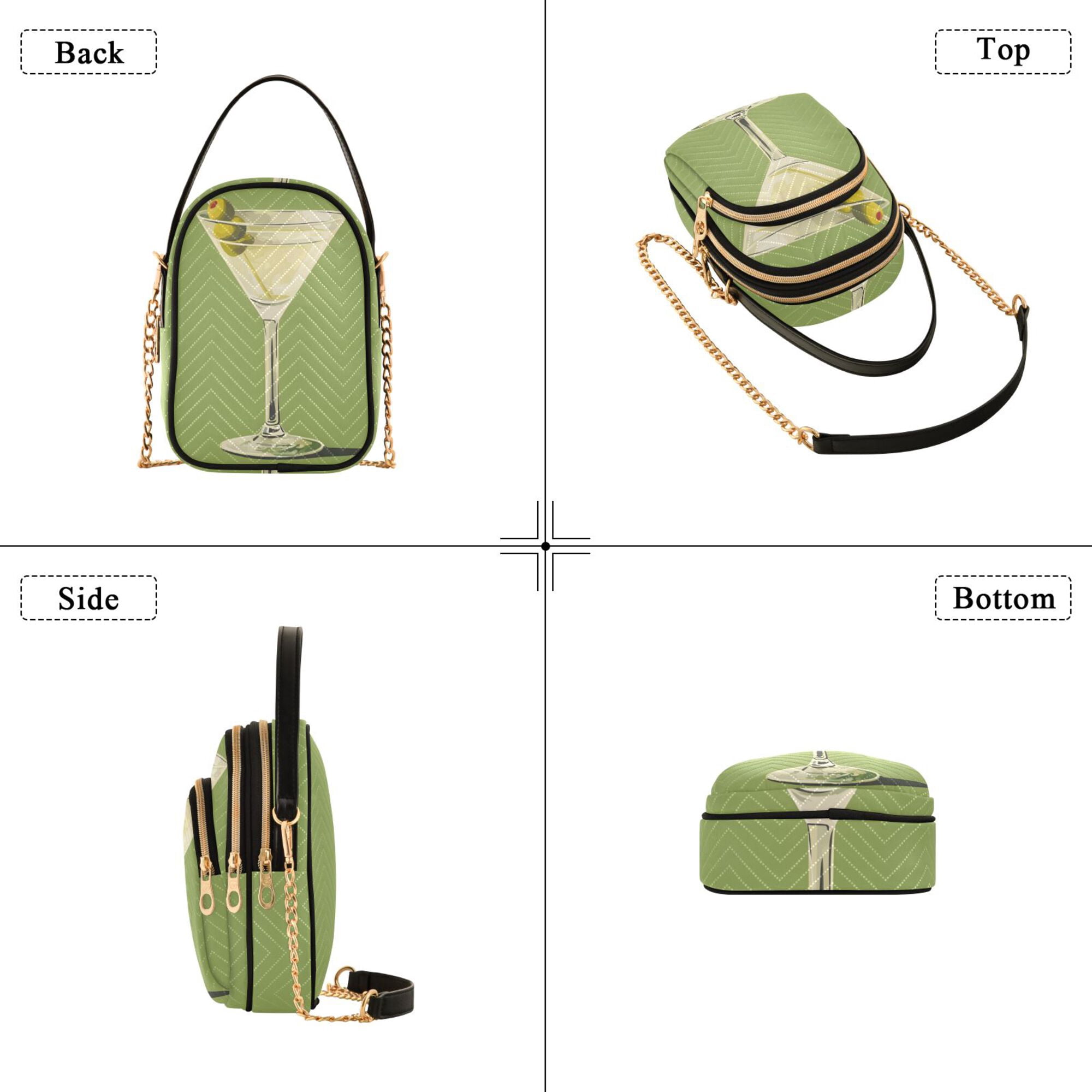FORMRS Crossbody Bag for Women Quilted Travel Shoulder Cell Phone Purse with Chain Strap Handbag, Martini with Olive