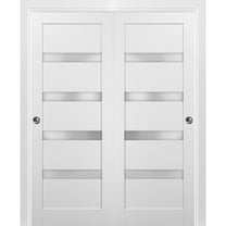 Sliding Closet Bypass Doors 36 x 84 with hardware | Quadro 4113 White Silk with Frosted Opaque Glass | Sturdy Top Mount Rails Moldings Trims Set | Kitchen Lite Wooden Solid Bedroom Wardrobe Doors