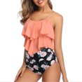 thumbnail image 2 of Traje de baño de dos piezas para mujer, tirantes finos, dobladillo con volantes, estampado de dos piezas, cintura alta, acolchado, traje de baño inalámbrico, estampado de flores rosa M, 2 of 6